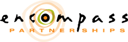 Encompass Partnerships logo featuring an abstract design with concentric orange and green circles accompanied by the text 'encompass partnerships' in a handwritten-style font.